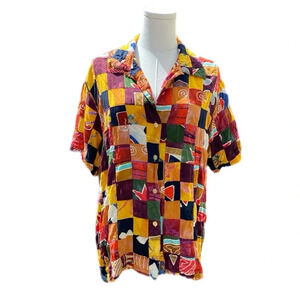 The Territory Ahead Patchwork Short Sleeve Button Down Shirt - Large